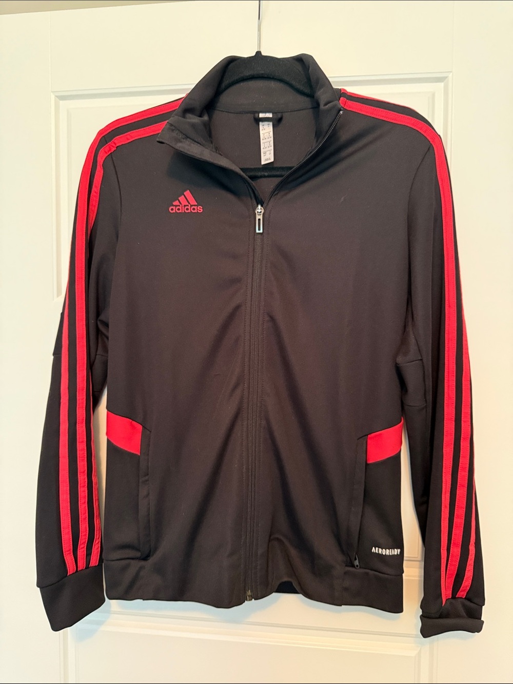 adidas Black Track Jacket with Red Stripe Accents